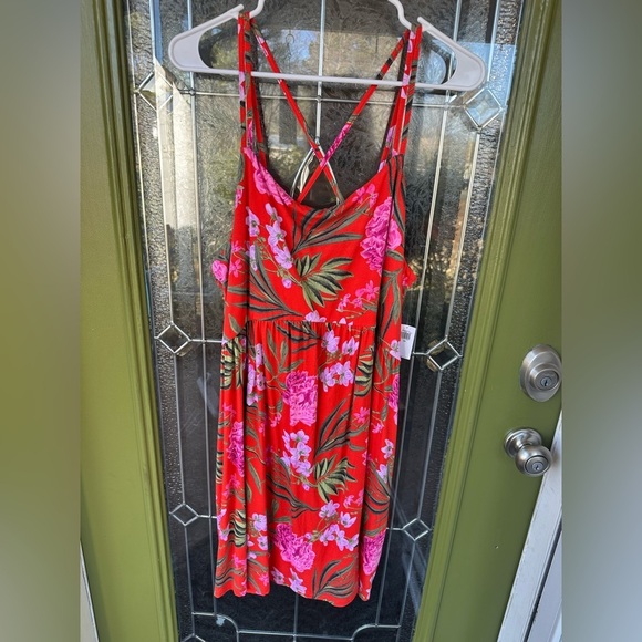 Old Navy Dresses & Skirts - Old Navy XXL Tall Red Floral Cami Dress Spaghetti Strap Elastic Waist Hawaiian